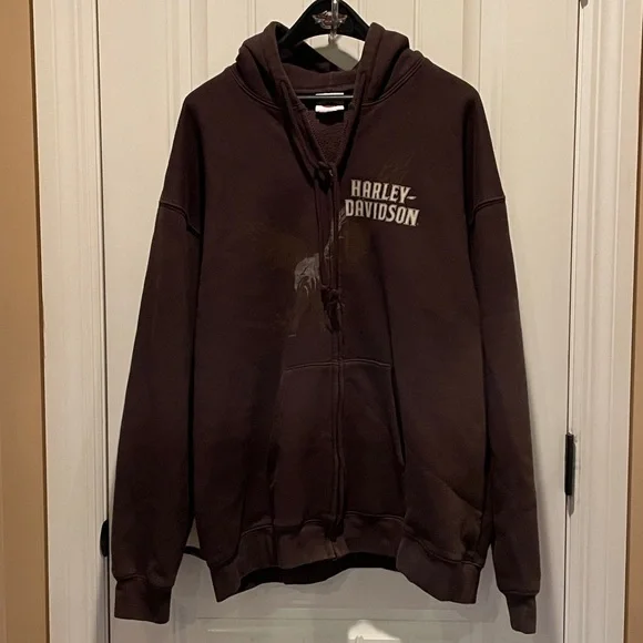 Harley-Davidson Motorcycles Men’s XLL Dark Brown Zip-Up Draw string Hoodie 2009 - Picture 1 of 16